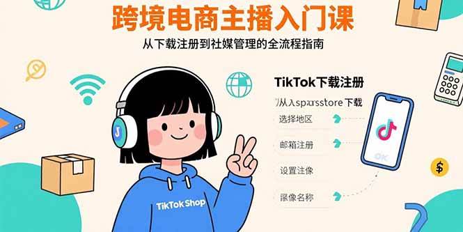 跨境电商主播入门课,TikTok下载注册,支付工具配置,社媒账号管理全流程-资源基地
